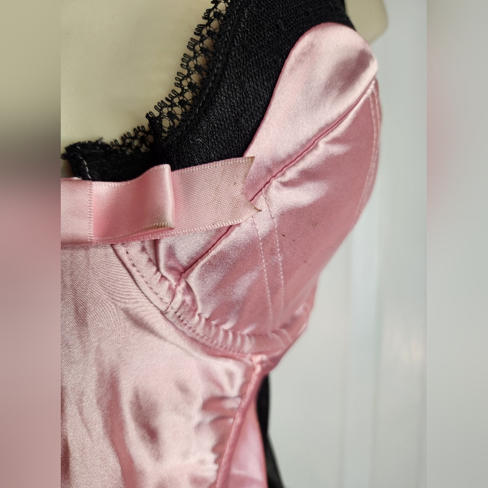 NWT Victoria’s Secret Sexy Little Things Pink Satin Corset Bustier w/ Black Lace - Picture 6 of 13